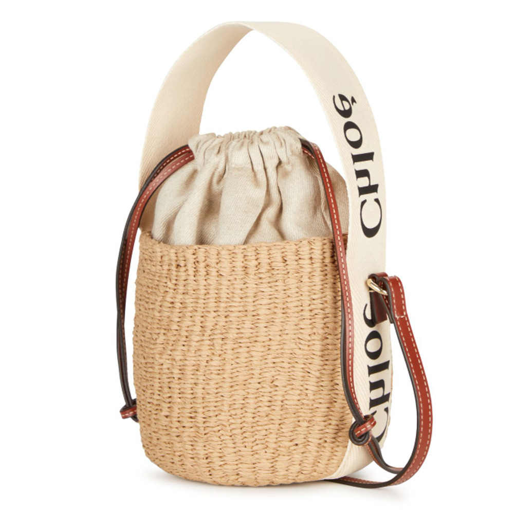 NEW CHLOE SMALL WOODY BASKET BUCKET RAFFIA STRAW SUMMER BAG PURSE AUTHENTIC